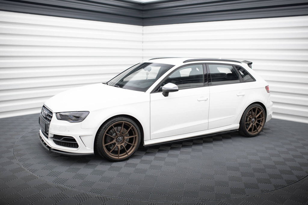 Maxton Design Street+ Seitenschweller Leisten passend für V.3 passend für Audi S3 / A3 S-Line Sportback 8V / 8V Facelift schwarz Hochglanz