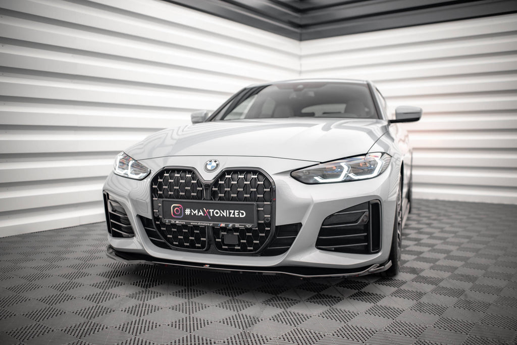 Maxton Design Street+ Spoilerlippe Front Ansatz V.1 passend für BMW 4er / i4 Gran Coupe M-Paket / M440i G26 schwarz Hochglanz