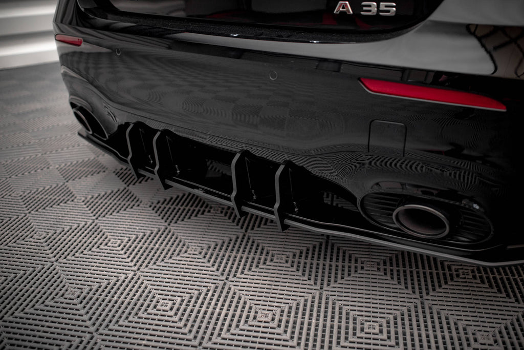 Maxton Design Robuste Racing Diffusor Heck Ansatz + Flaps passend für Mercedes A35 AMG Hatchback Aero Pack W177 schwarz Hochglanz