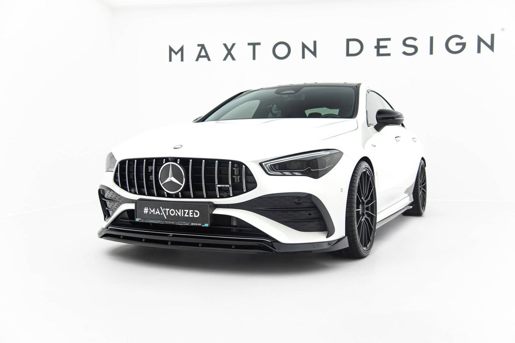 Maxton Design Street+ Spoilerlippe Front Ansatz passend für Mercedes-AMG CLA 35 Coupe / Shooting Brake C118 Facelift / X118 Facelift schwarz Hochglanz