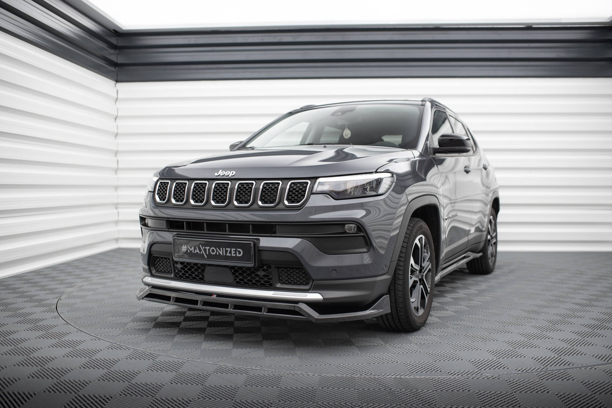 Maxton Design Street+ Spoilerlippe Front Ansatz passend für Jeep Compass Limited Mk2 Facelift schwarz Hochglanz