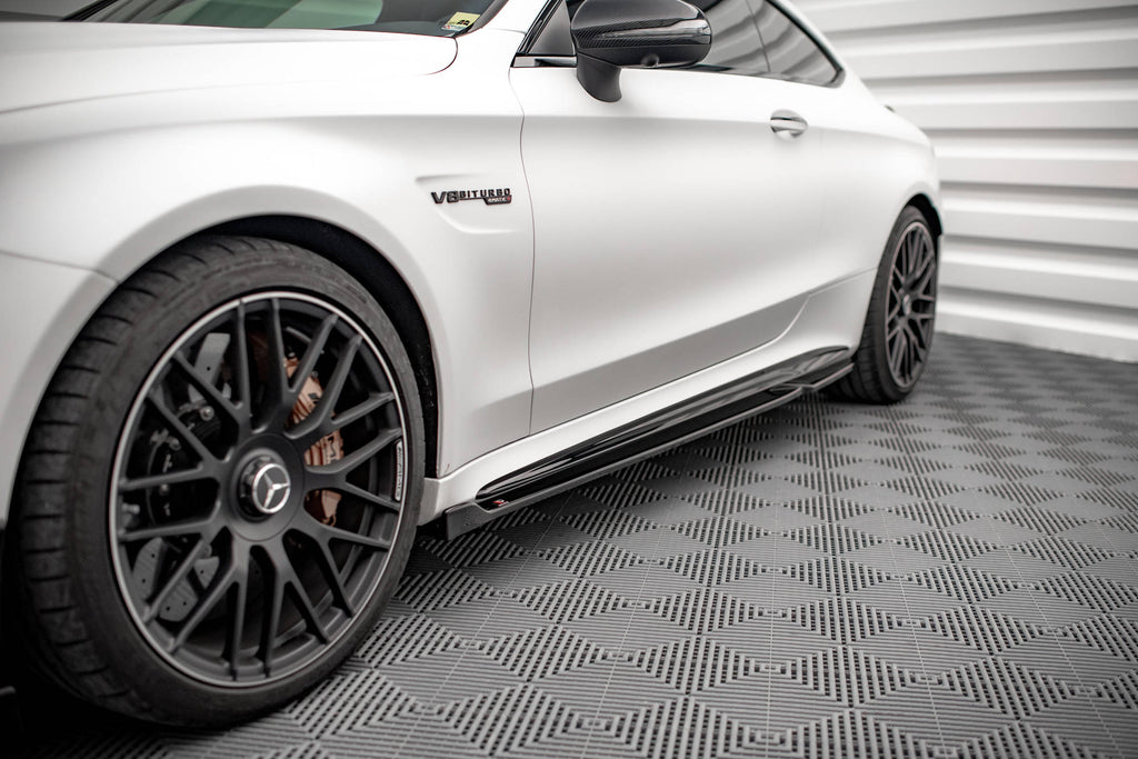 Maxton Design Street+ Seitenschweller Leisten V.2 passend für Mercedes-AMG C 63 AMG Coupe C205 Facelift schwarz Hochglanz