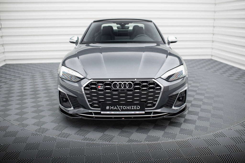 Maxton Design Street+ Spoilerlippe Front Ansatz V.1 passend für Audi S5 / A5 S-Line F5 Facelift schwarz Hochglanz