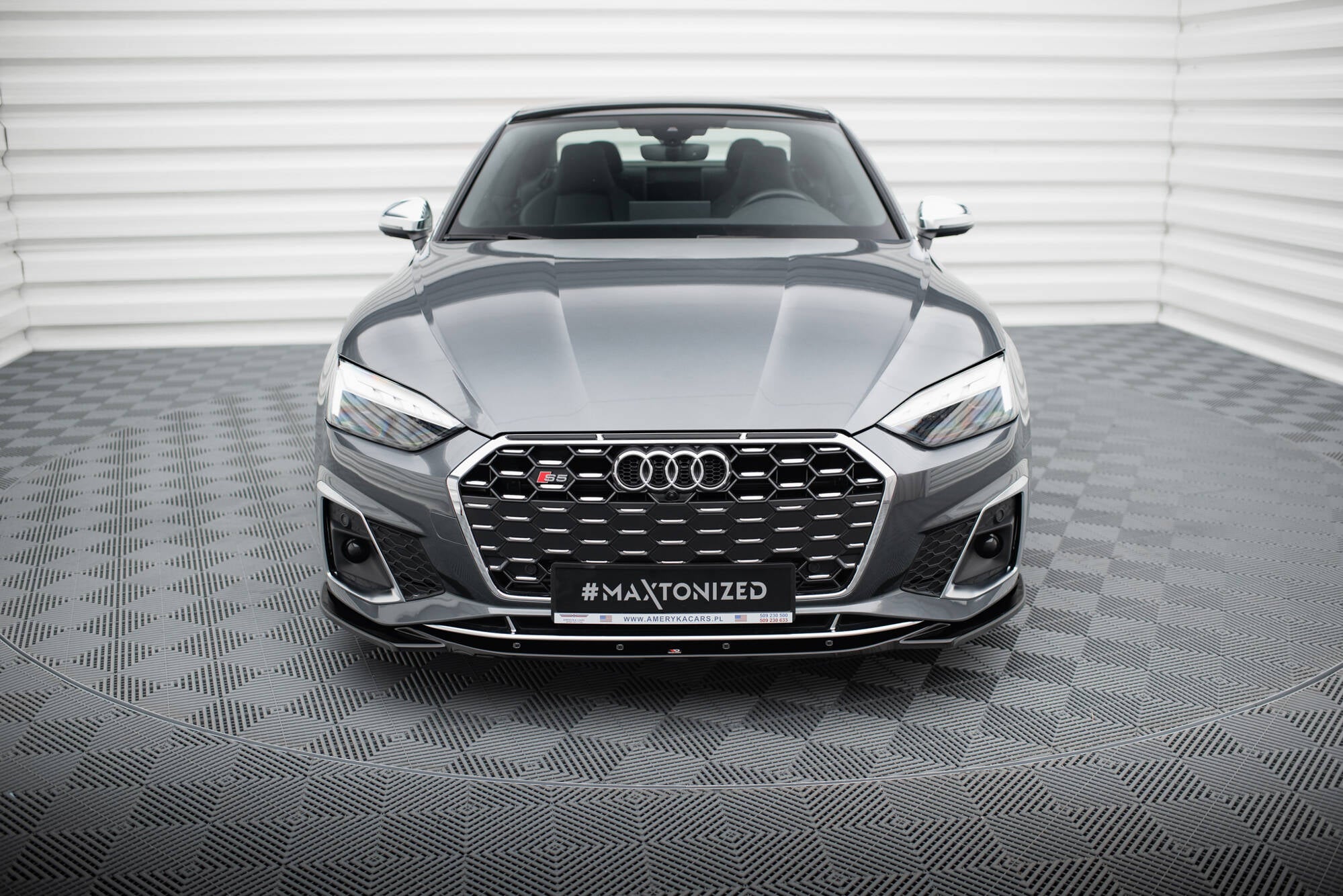 Maxton Design Street+ Spoilerlippe Front Ansatz V.1 passend für Audi S5 / A5 S-Line F5 Facelift schwarz Hochglanz
