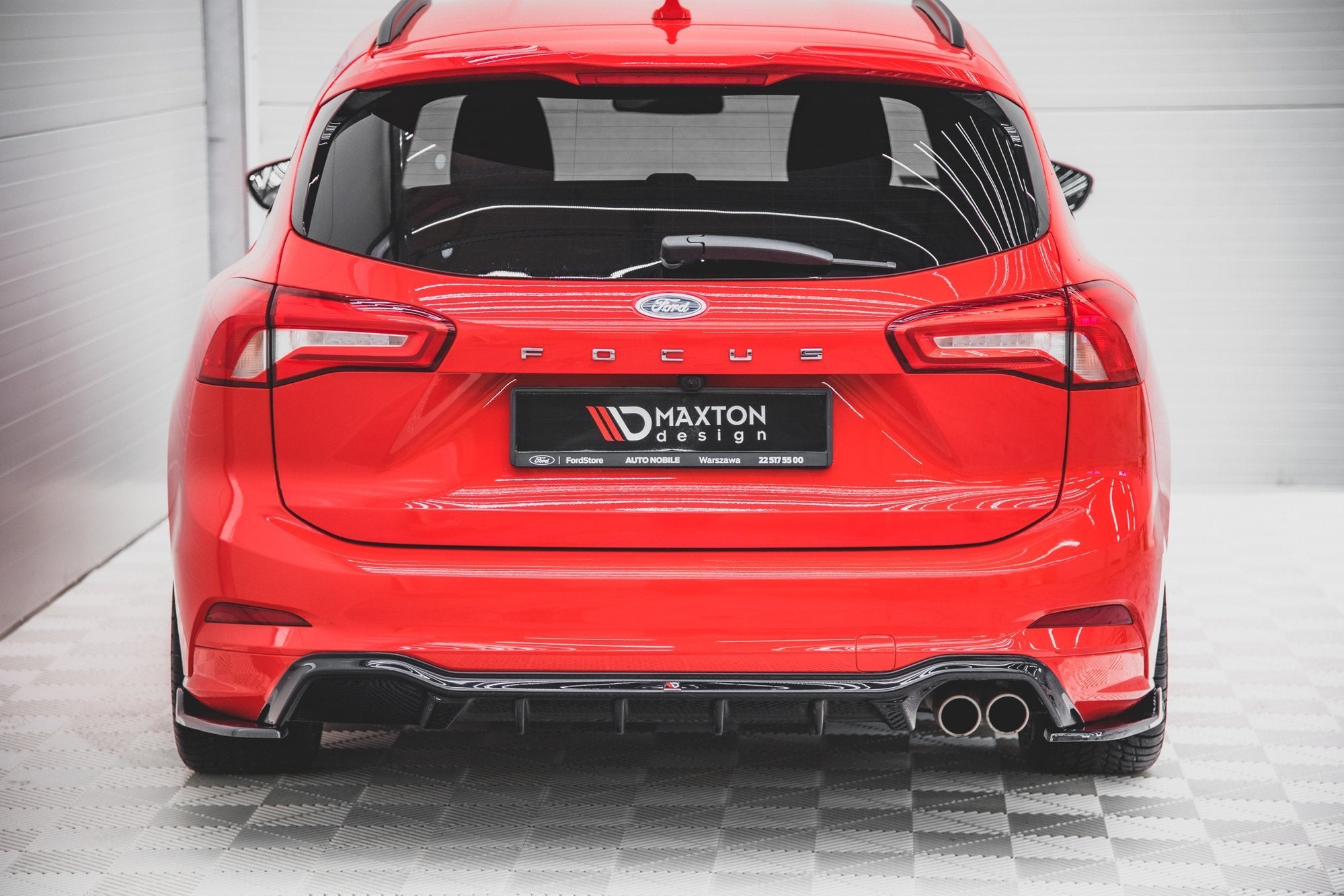 Maxton Design Heck Ansatz Flaps Diffusor V.4 passend für (Für heckansatz v.1) Ford Focus ST-Line Kombi Mk4 schwarz Hochglanz