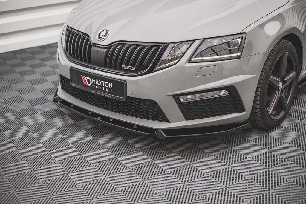 Maxton Design Street+ Spoilerlippe Front Ansatz V.2 passend für Skoda Octavia RS Mk3 Facelift schwarz Hochglanz