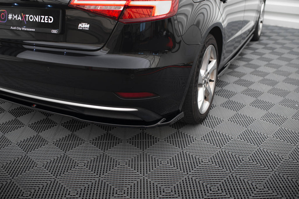 Maxton Design Heck Ansatz Flaps Diffusor passend für Audi A3 Sportback 8V Facelift schwarz Hochglanz