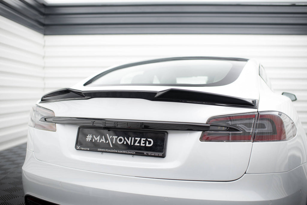 Maxton Design Spoiler CAP 3D passend für Tesla Model S Plaid Mk1 Facelift schwarz Hochglanz