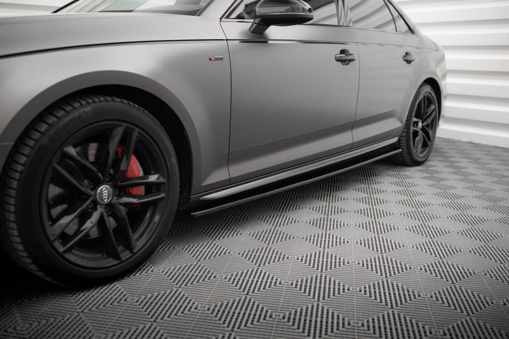 Maxton Design Street+ Seitenschweller Leisten passend für Audi S4 / A4 S-Line / A4 Competiton B9 schwarz Hochglanz