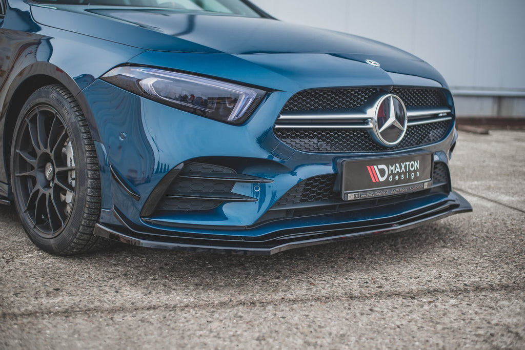 Maxton Design Street+ Spoilerlippe Front Ansatz V.2 passend für Mercedes A35 AMG Aero W177 schwarz Hochglanz