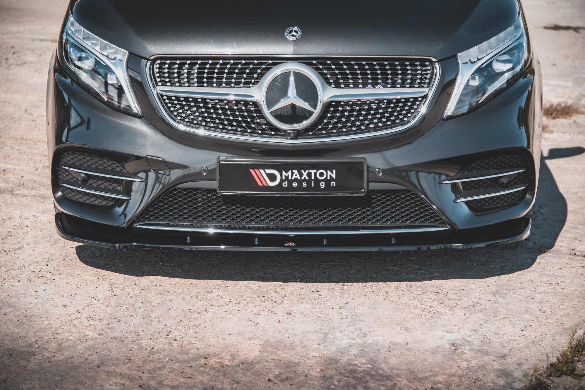 Maxton Design Street+ Spoilerlippe Front Ansatz V.2 passend für Mercedes-Benz V-Klasse AMG-Line W447 schwarz Hochglanz