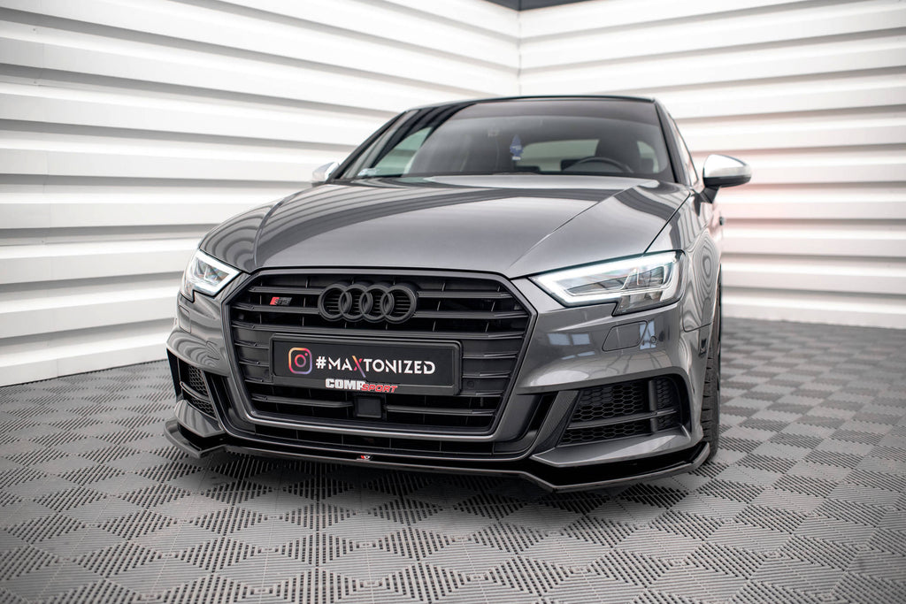 Maxton Design Street+ Spoilerlippe Front Ansatz V.2 passend für Audi S3 / A3 S-Line Sportback 8V Facelift schwarz Hochglanz