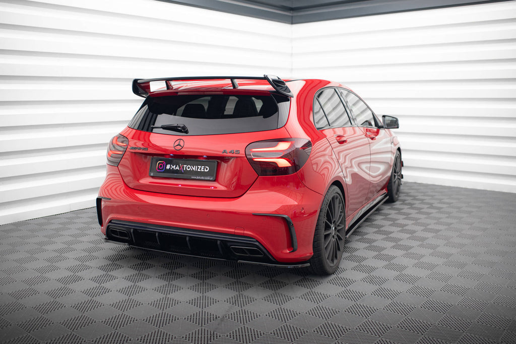 Maxton Design Heck Ansatz Flaps Diffusor passend für Mercedes A W176 AMG Facelift schwarz Hochglanz