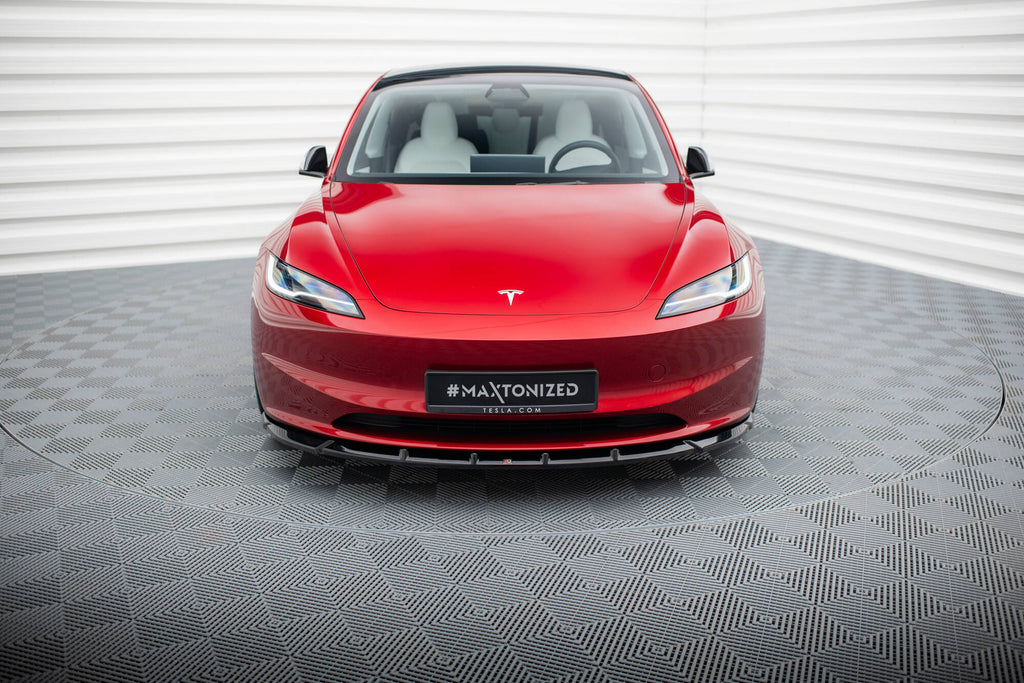 Maxton Design Street+ Spoilerlippe Front Ansatz passend für V.2 Tesla Model 3 Project HighlandFacelift schwarz Hochglanz