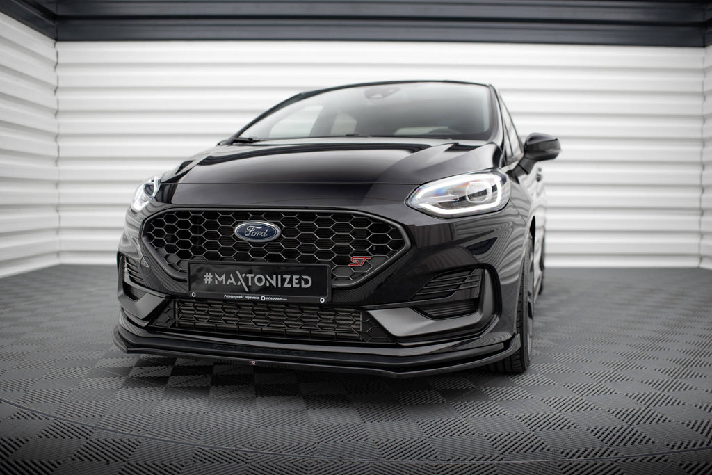 Maxton Design Street+ Spoilerlippe Front Ansatz V.1 passend für Ford Fiesta ST / ST-line Mk8 Facelift schwarz Hochglanz