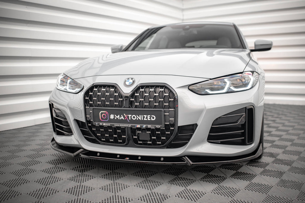 Maxton Design Street+ Spoilerlippe Front Ansatz V.2 passend für BMW 4er / i4 Gran Coupe M-Paket / M440i G26 schwarz Hochglanz