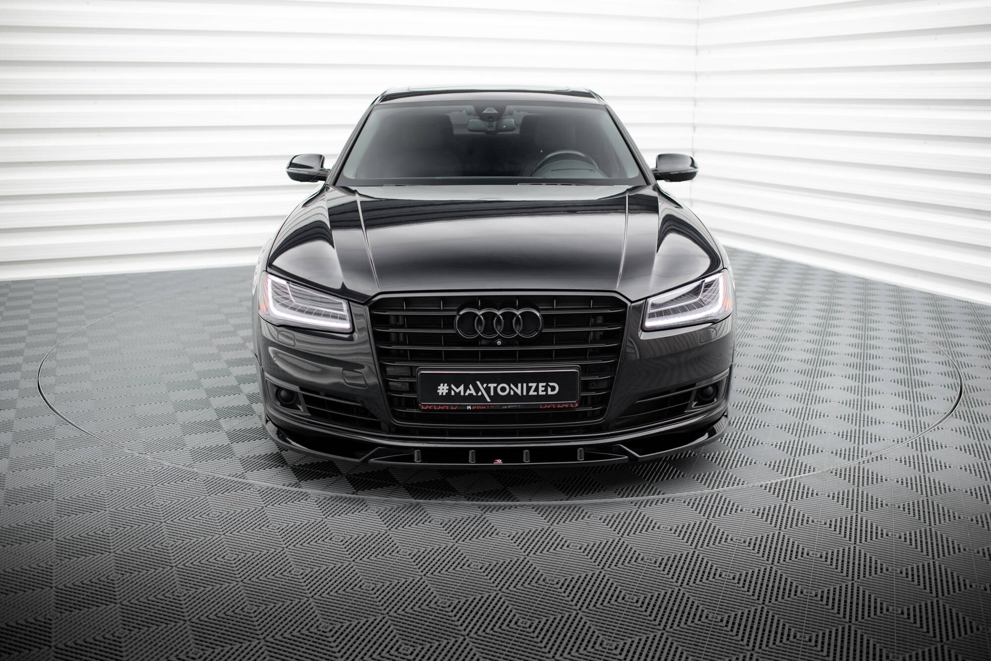 Maxton Design Street+ Spoilerlippe Front Ansatz passend für Audi A8 D4 Facelift schwarz Hochglanz