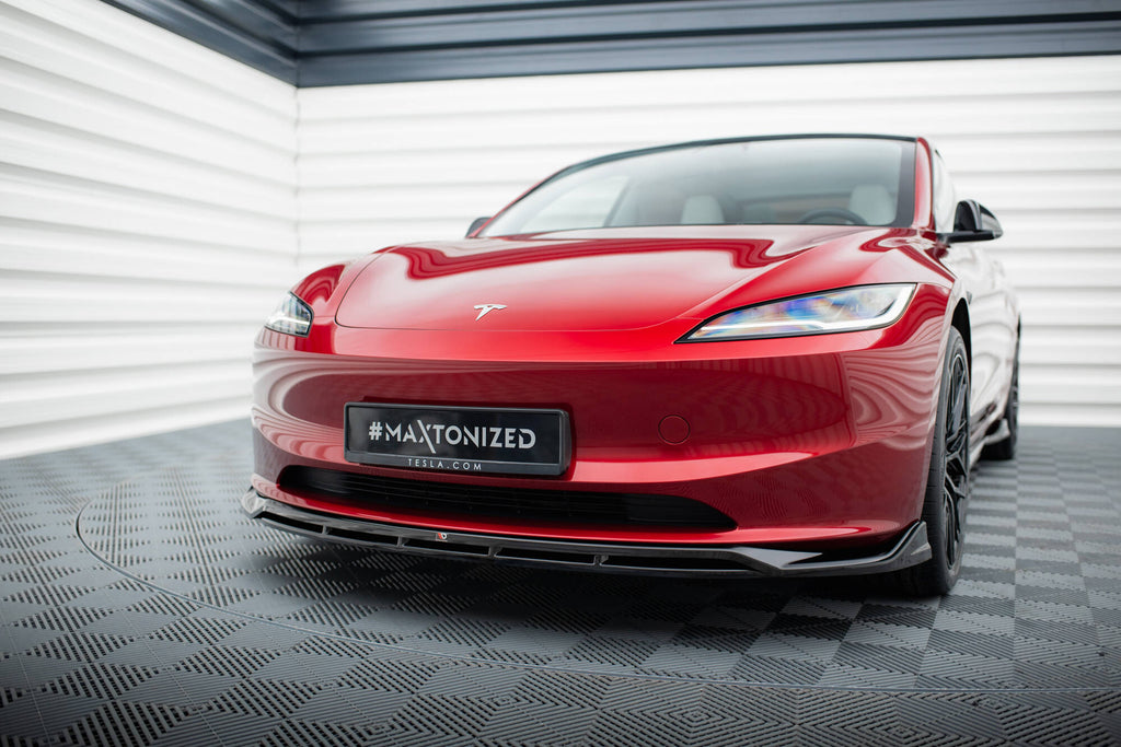 Maxton Design Street+ Spoilerlippe Front Ansatz V.1 passend für Tesla Model 3 Project HighlandFacelift schwarz Hochglanz