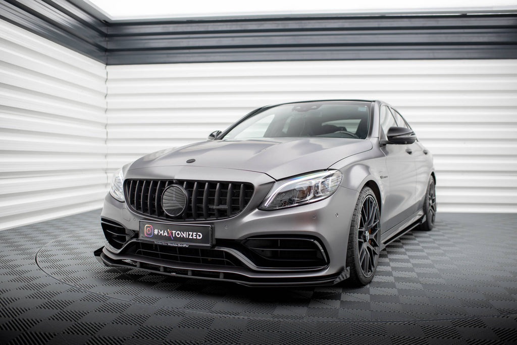 Maxton Design Front Stoßstange Flaps passend für Mercedes-AMG C63 Limousine / Kombi W205 Facelift schwarz Hochglanz
