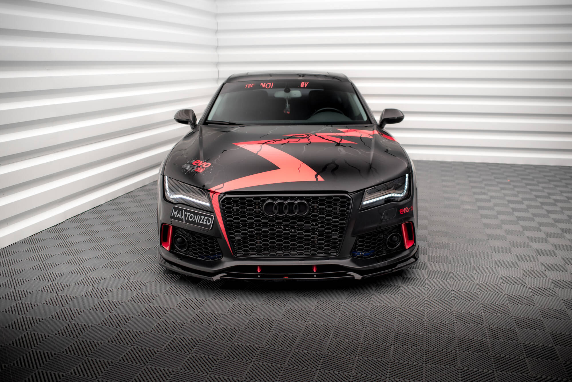 Maxton Design Street+ Spoilerlippe Front Ansatz passend für Audi A7 RS7 Look C7 schwarz Hochglanz