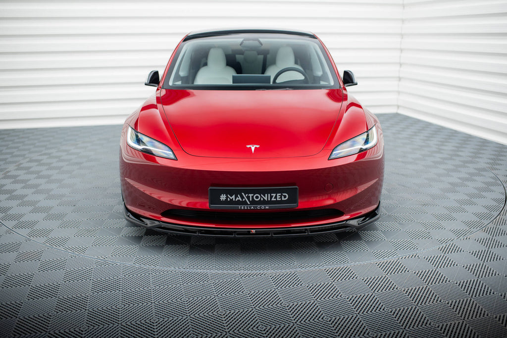 Maxton Design Street+ Spoilerlippe Front Ansatz V.1 passend für Tesla Model 3 Project HighlandFacelift schwarz Hochglanz
