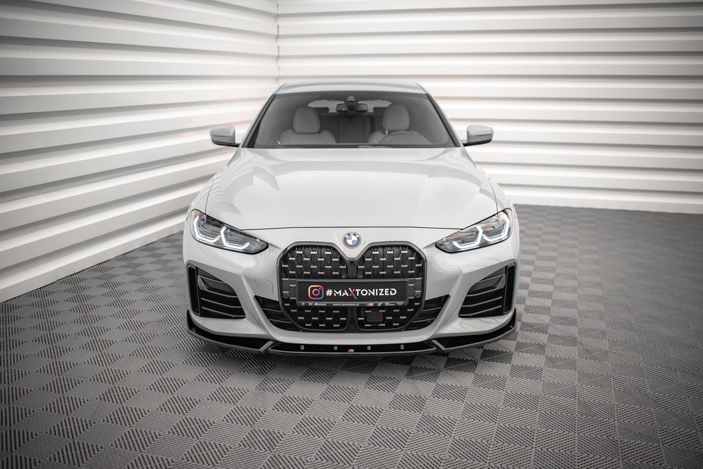 Maxton Design Street+ Spoilerlippe Front Ansatz V.2 passend für BMW 4er / i4 Gran Coupe M-Paket / M440i G26 schwarz Hochglanz