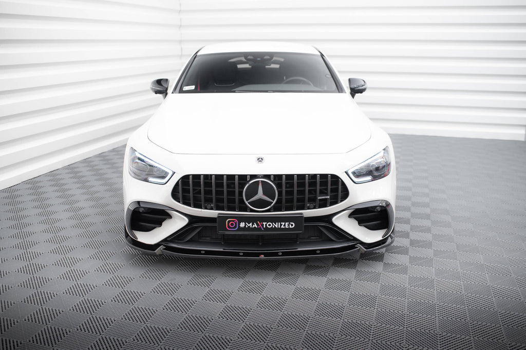 Maxton Design Street+ Spoilerlippe Front Ansatz V.2 passend für Mercedes-AMG GT 43 4 Door Coupe V8 Styling Package X290 schwarz Hochglanz