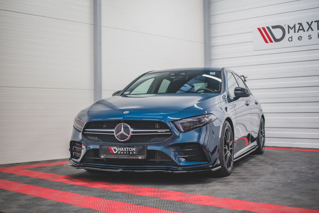 Maxton Design Street+ Spoilerlippe Front Ansatz V.1 passend für Mercedes A35 AMG Aero W177 schwarz Hochglanz