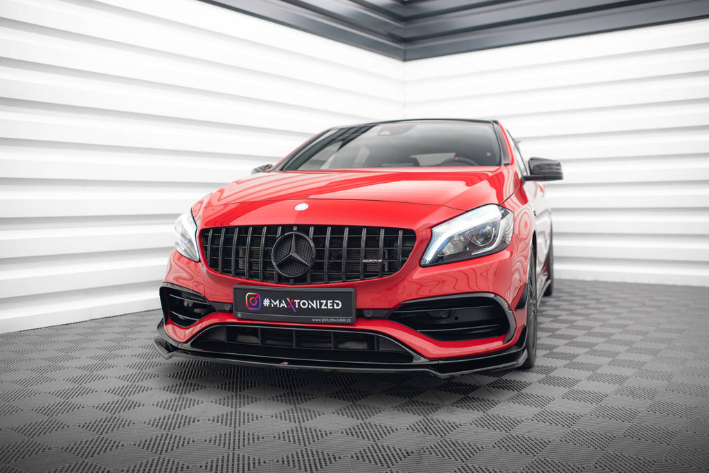 Maxton Design Street+ Spoilerlippe Front Ansatz V.2 passend für Mercedes-Benz A45 Aero W176 Facelift schwarz Hochglanz