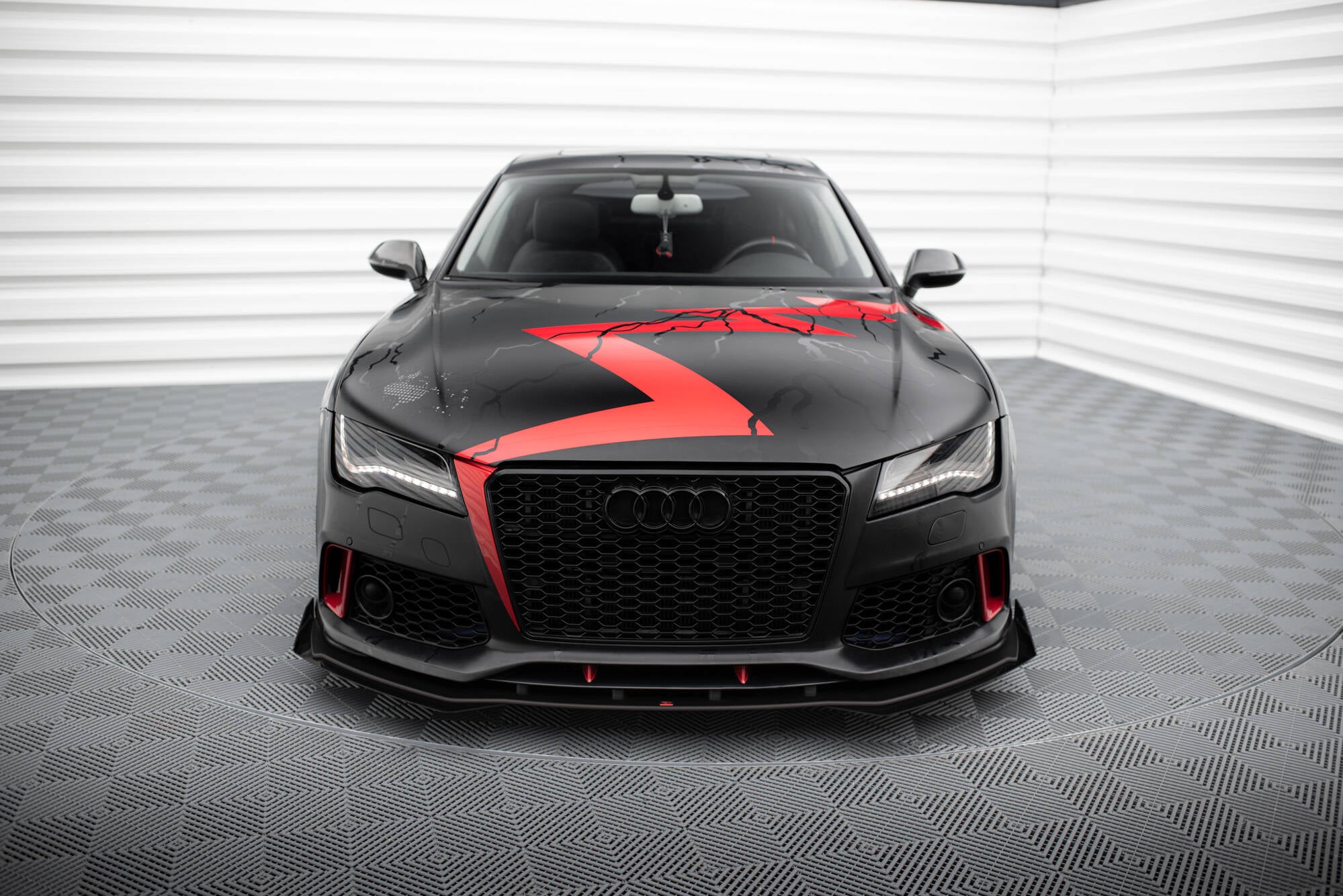 Maxton Design Street Pro Street+ Spoilerlippe Front Ansatz + Flaps passend für Audi A7 RS7 Look C7 schwarz Hochglanz