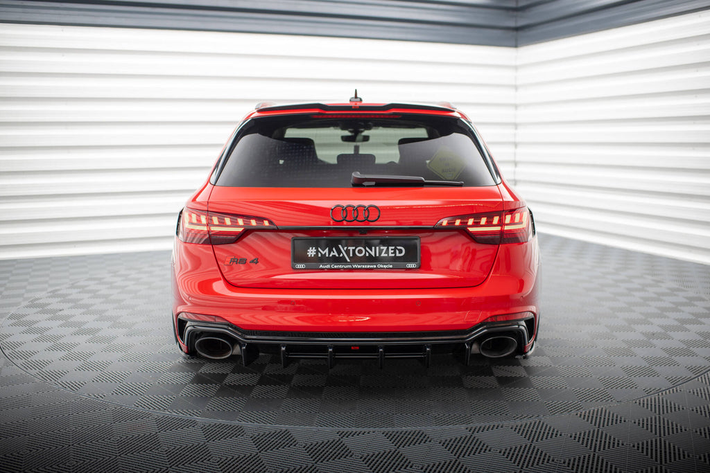 Maxton Design Diffusor Heck Ansatz passend für Audi RS4 B9 / B9 Facelift schwarz Hochglanz