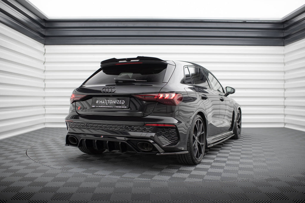 Maxton Design Spoiler CAP V.2 passend für Audi RS3 / S3 / A3 S-Line Sportback 8Y / 8Y Facelift schwarz Hochglanz
