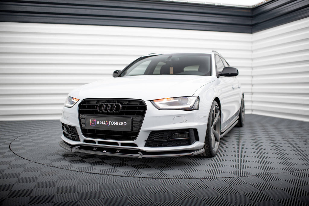 Maxton Design Street+ Spoilerlippe Front Ansatz V.1 passend für Audi A4 Competition B8 Facelift schwarz Hochglanz