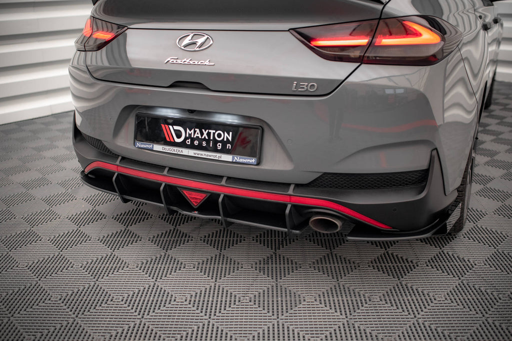 Maxton Design Street Pro Heck Ansatz Flaps Diffusor + Flaps passend für Hyundai I30 Fastback N-Line Mk3 Facelift schwarz Hochglanz