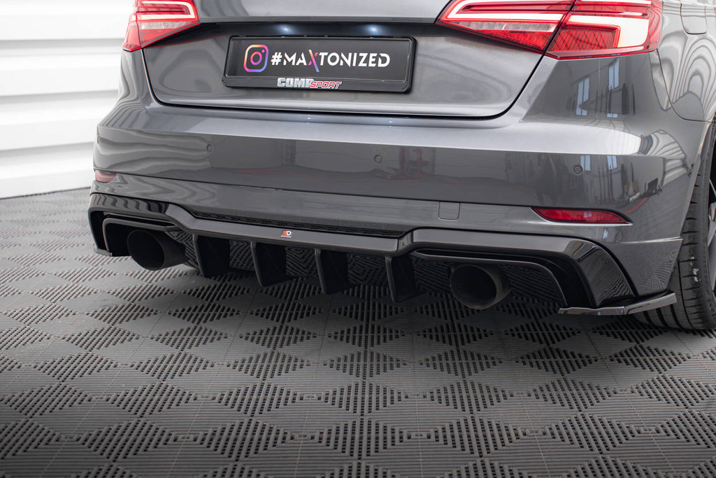 Maxton Design Diffusor Heck Ansatz passend für Audi A3 S-Line Sportback 8V Facelift (Einzelauspuff li. re.)