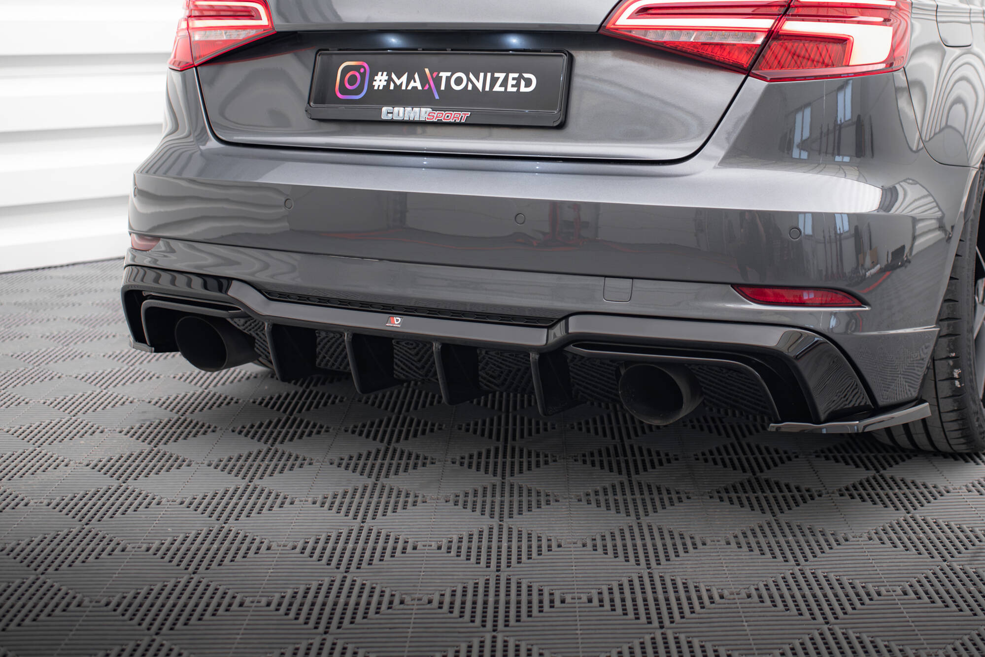 Maxton Design Diffusor Heck Ansatz passend für Audi A3 S-Line Sportback 8V Facelift (Einzelauspuff li. re.)