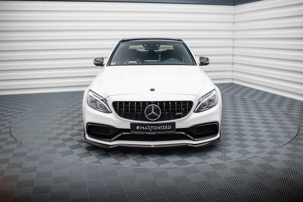 Maxton Design Street+ Spoilerlippe Front Ansatz V.3 passend für Mercedes-AMG C63 Limousine / Kombi W205 / S205 schwarz Hochglanz