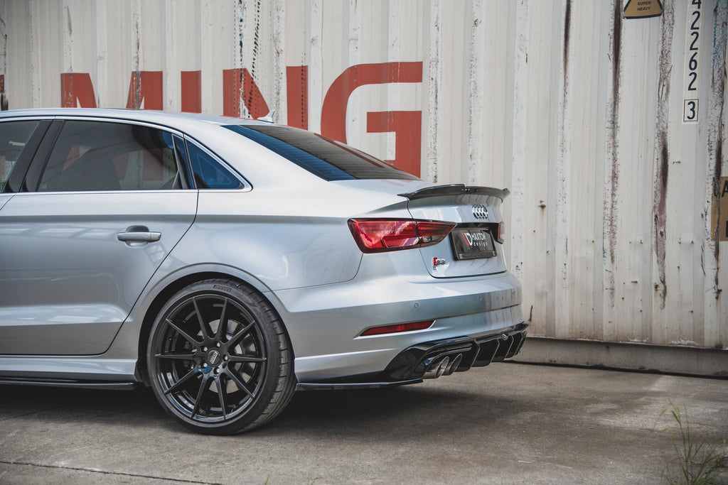 Maxton Design Heck Ansatz Flaps Diffusor V.2 passend für Audi S3 Limousine 8V Facelift schwarz Hochglanz