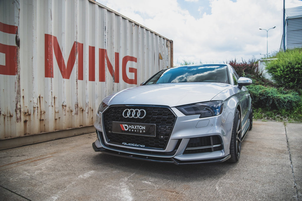 Maxton Design Street+ Spoilerlippe Front Ansatz V.3 passend für Audi S3 / A3 S-Line 8V FL Limousine schwarz Hochglanz