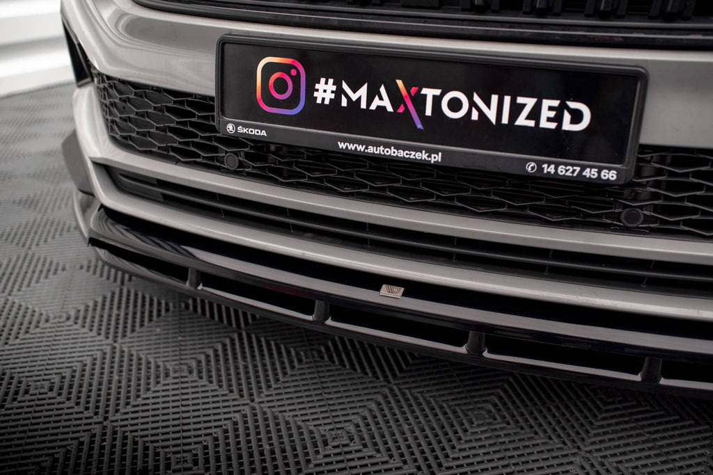 Maxton Design Street+ Spoilerlippe Front Ansatz passend für Skoda Karoq Sportline Mk1 Facelift schwarz Hochglanz
