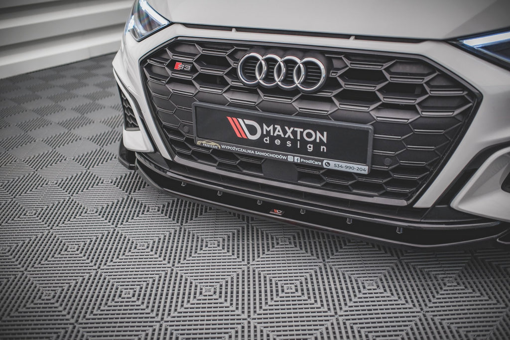 Maxton Design Street+ Spoilerlippe Front Ansatz V.4 passend für Audi S3 / A3 S-Line 8Y schwarz Hochglanz