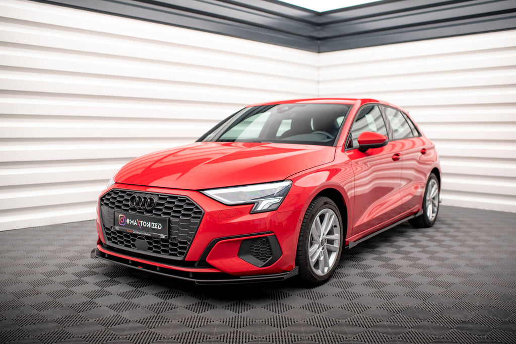 Maxton Design Street Pro Street+ Spoilerlippe Front Ansatz + Flaps passend für Audi A3 8Y schwarz Hochglanz