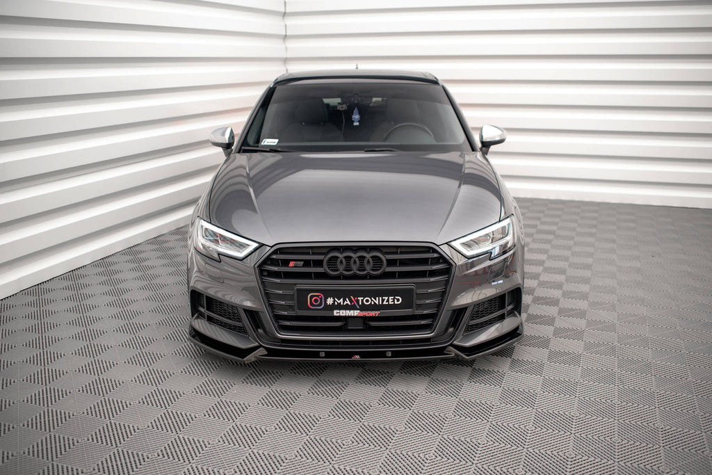 Maxton Design Street+ Spoilerlippe Front Ansatz V.1 passend für Audi S3 / A3 S-Line Sportback 8V Facelift schwarz Hochglanz