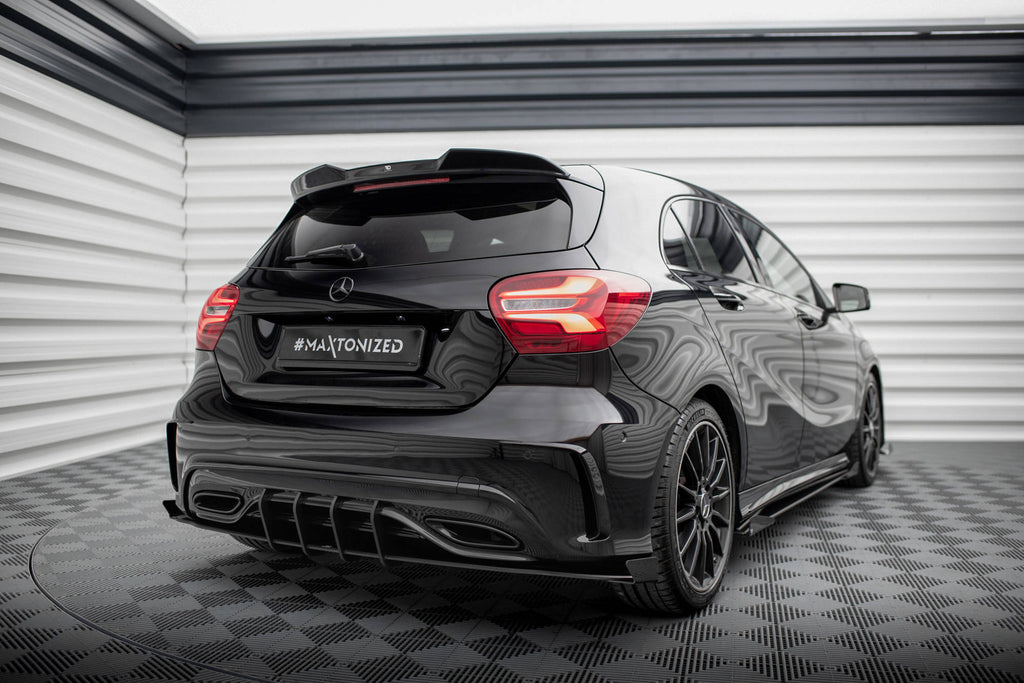 Maxton Design Street Pro Heck Ansatz Flaps Diffusor + Flaps passend für Mercedes-Benz A AMG-Line W176 Facelift schwarz Hochglanz