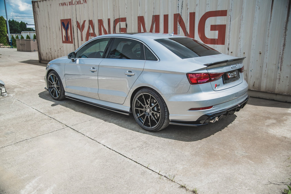 Maxton Design Seitenschweller Ansatz für V.2 für Audi S3 / A3 S-Line Limousine 8V Facelift schwarz matt