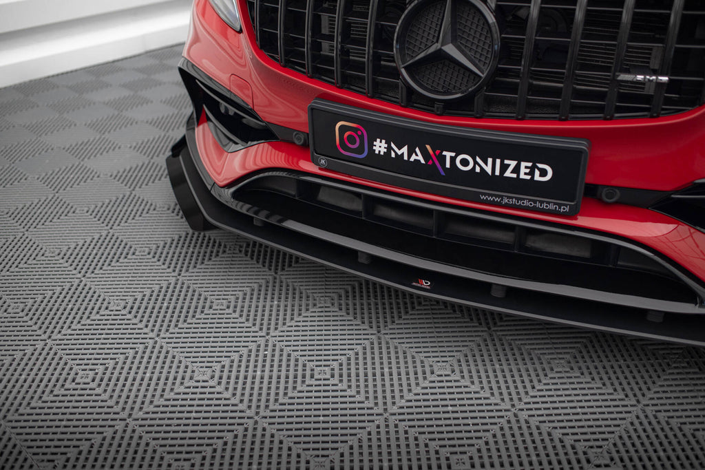 Maxton Design Street Pro Street+ Spoilerlippe Front Ansatz + Flaps passend für Mercedes-Benz A 45 AMG Aero W176 Facelift schwarz Hochglanz