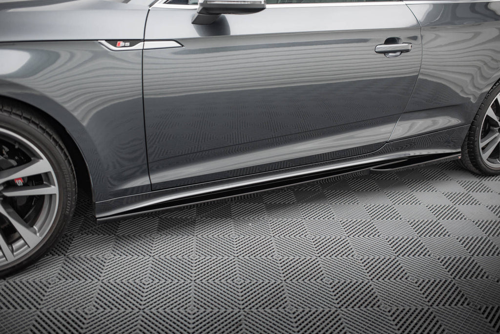 Maxton Design Street+ Seitenschweller Leisten passend für Audi S5 Coupe / A5 S-Line Coupe F5 Facelift schwarz Hochglanz