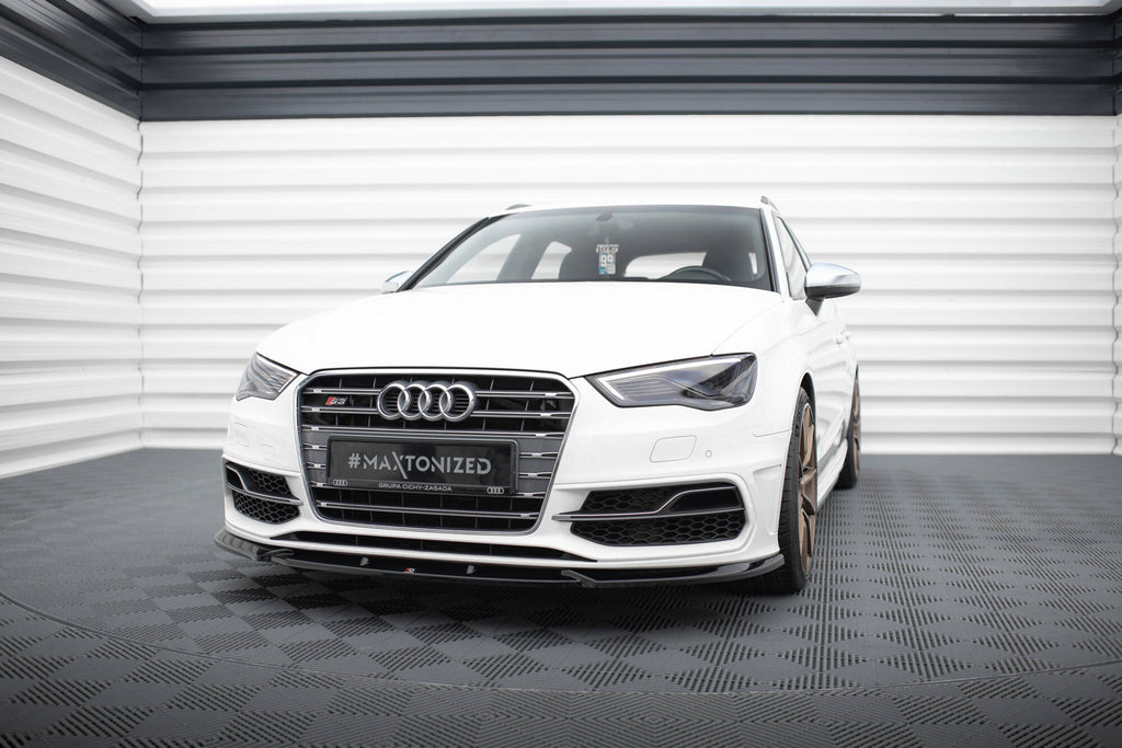 Maxton Design Street+ Spoilerlippe Front Ansatz V.2 passend für Audi S3 / A3 S-Line Sportback / Hatchback 8V schwarz Hochglanz