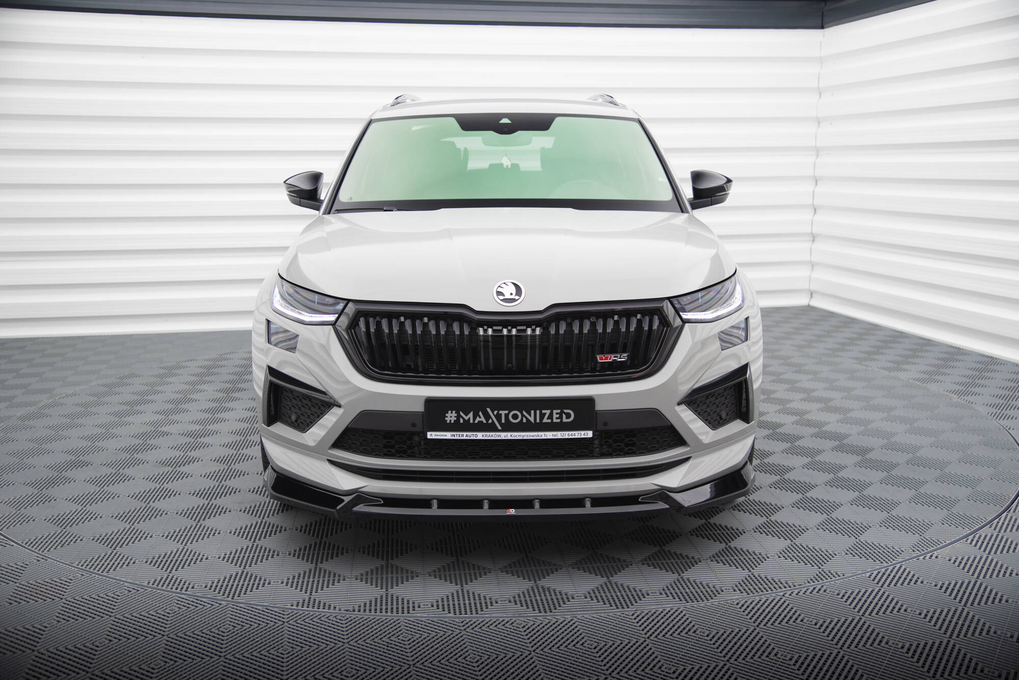 Maxton Design Street+ Spoilerlippe Front Ansatz V.1 passend für Skoda Kodiaq RS Mk1 Facelift schwarz Hochglanz