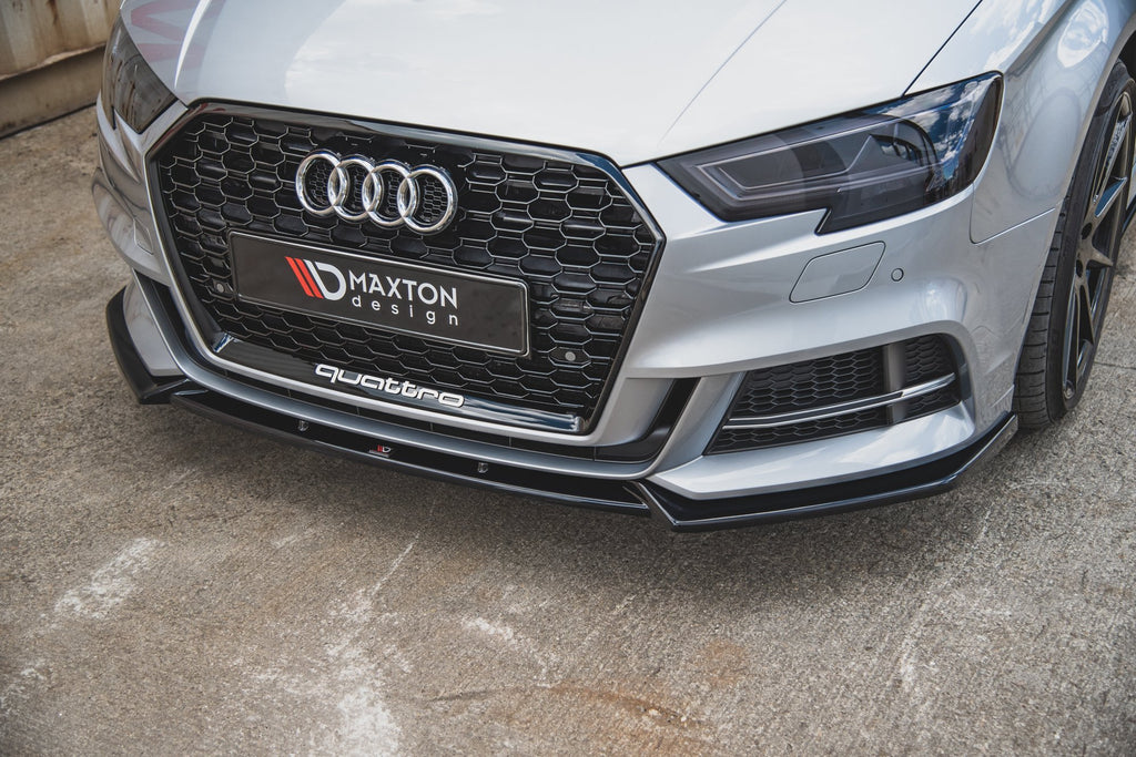 Maxton Design Street+ Spoilerlippe Front Ansatz V.3 passend für Audi S3 / A3 S-Line 8V FL Limousine schwarz Hochglanz